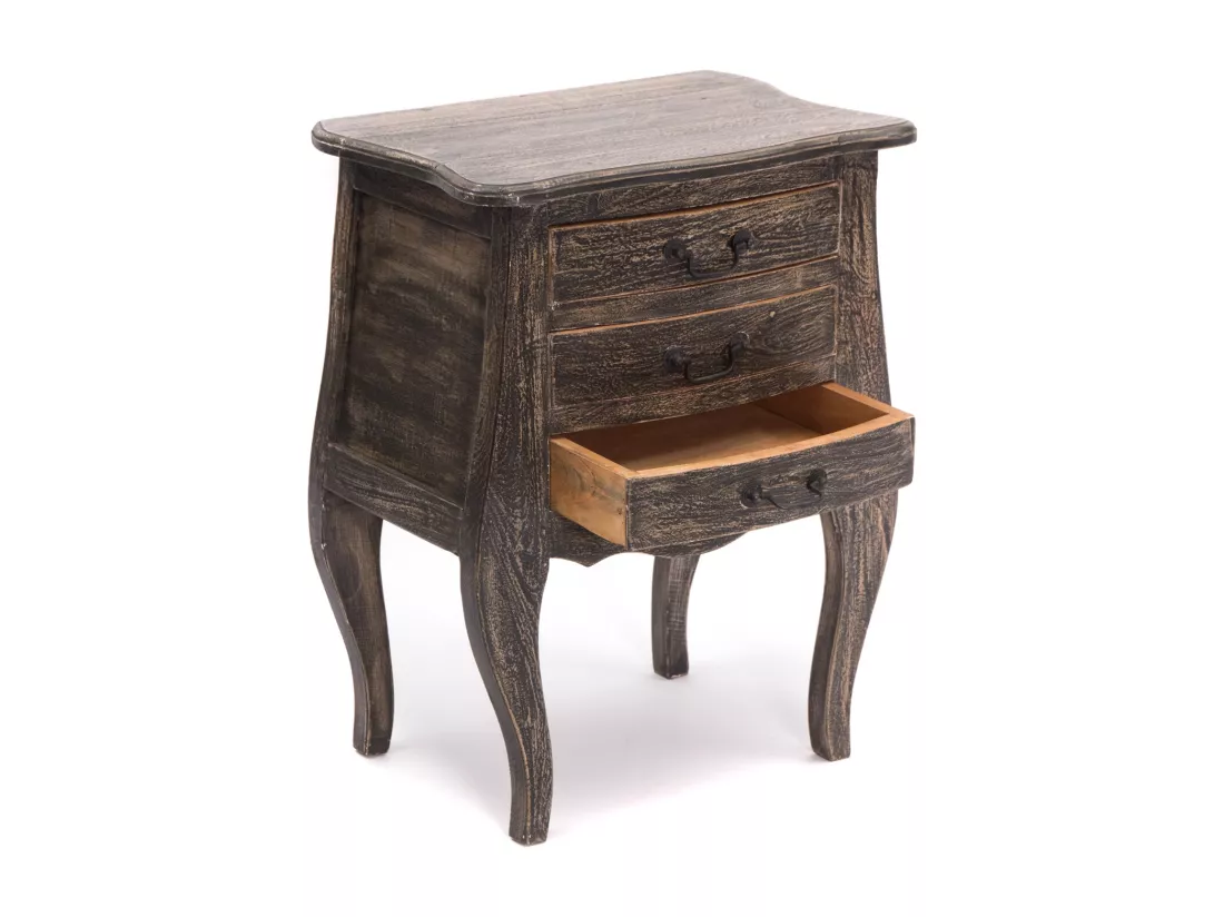 COMMODE Ventre Bois massif en acajou, avec 3 tiroirs brun rustique