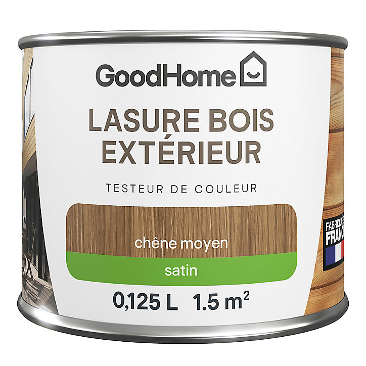 Lasure extérieure chêne moyen satin 8 ans GoodHome 125ml