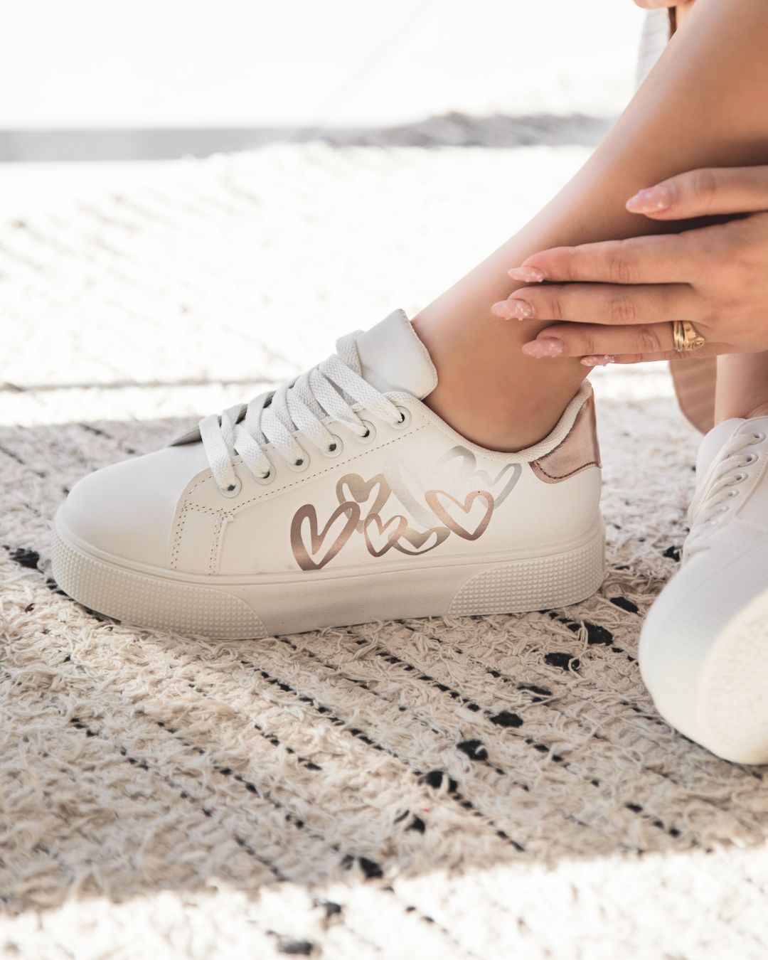 Basket femme blanche champagne à lacets - Gladys