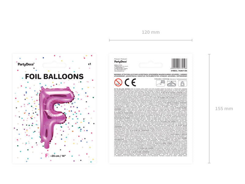 Folie Ballon Letter F Roze Leeg 35cm