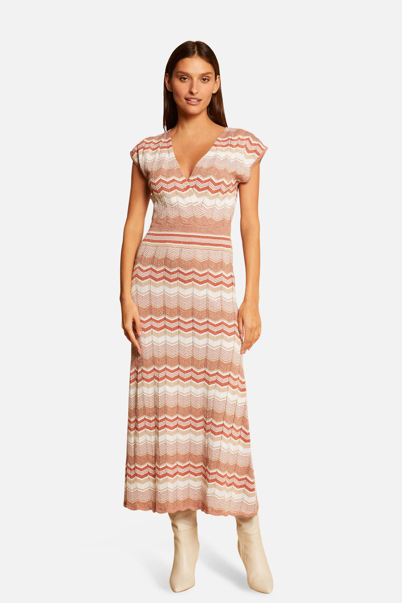 Vestido longo reto de malha com estampa - Estampa branca
