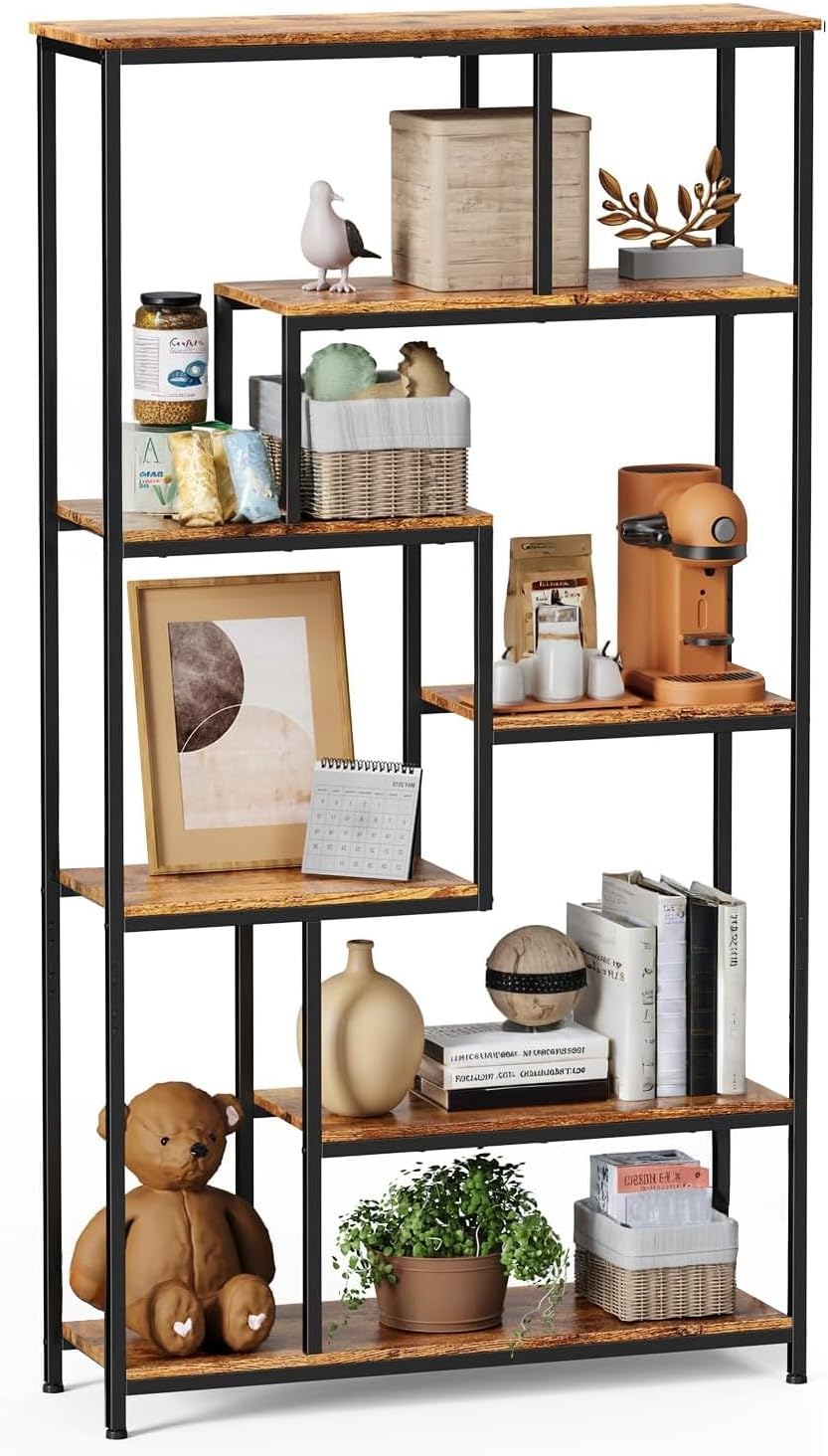 Bealife Bücherregal, 5-stöckiges Versetztes Bücherregal. Offenes Freistehendes Regal für Wohnzimmer, Industriedesign, 98 x 30 x 180 cm, Büro, Arbeitszimmer, Retro OR4751734