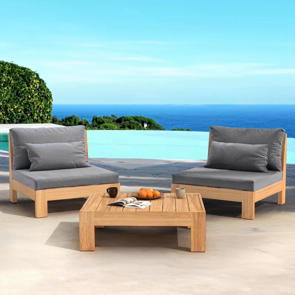 Fauteuil de jardin bois d'acacia Bornéo Gris anthracite