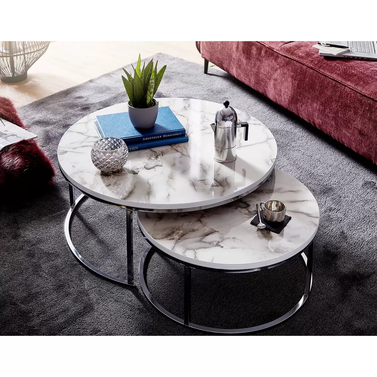 Beistelltisch 2er Set Paros schwarz,silber,weiss