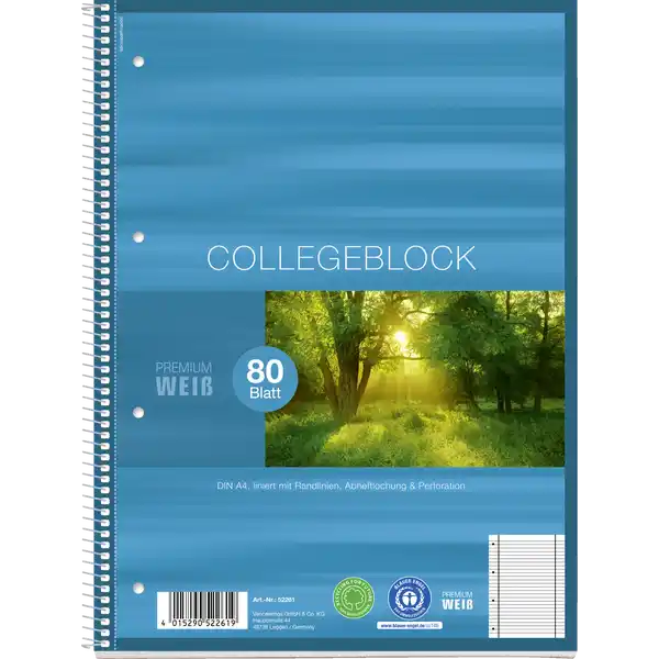 A4 Collegeblock, liniert mit Doppelrand, 80 Blatt
