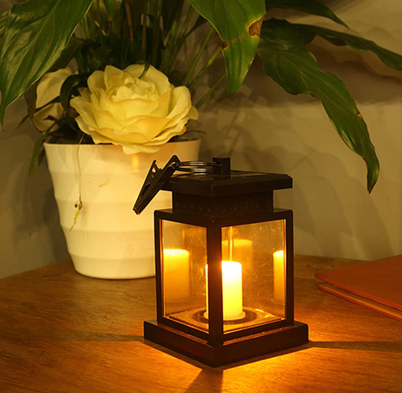 (13x9cm) LED Solar Lampe Outdoor Laterne Gartenleuchte Spritzwassergeschützt IP65 - Kerze (Warmweiss)