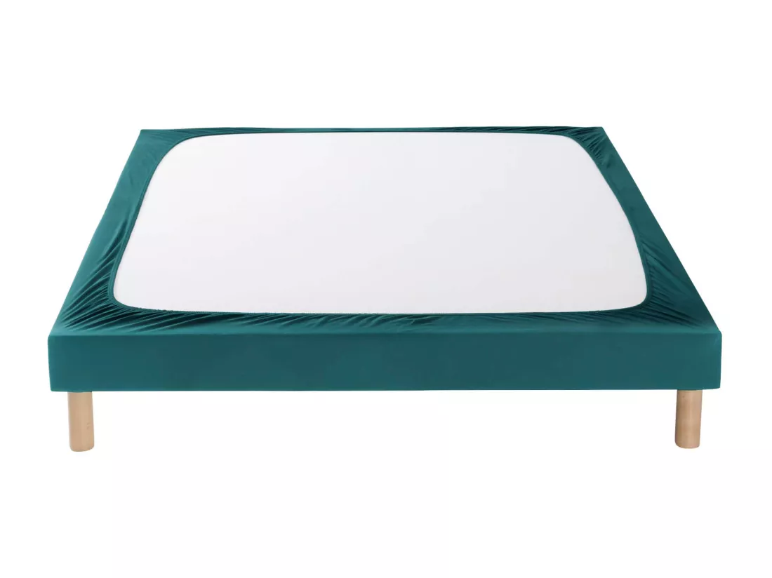 Cache-sommier coton jersey bleu canard 130x190