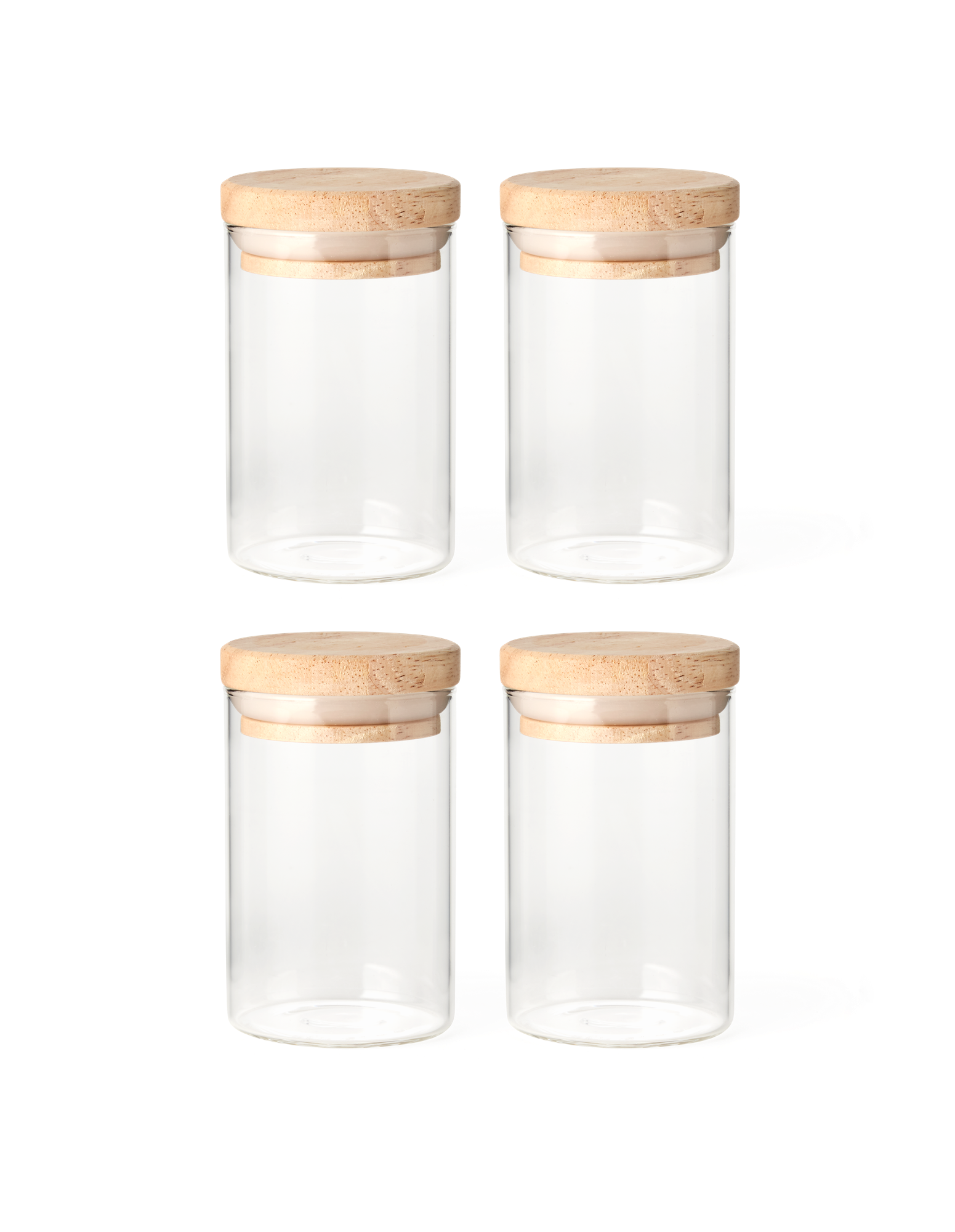 Opbevaringsglas med låg 4-pak | Glas/egetræ. 5,5 x 9 cm. 150 ml. 4 stk. | Clear