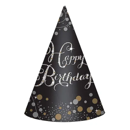 amscan 8 Partyhütchen Happy Birthday gold