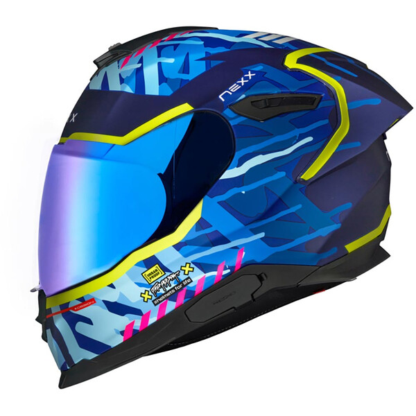 Nexx - Casque Y.100R Urbangram Indigo / Jaune fluo / Bleu Clair