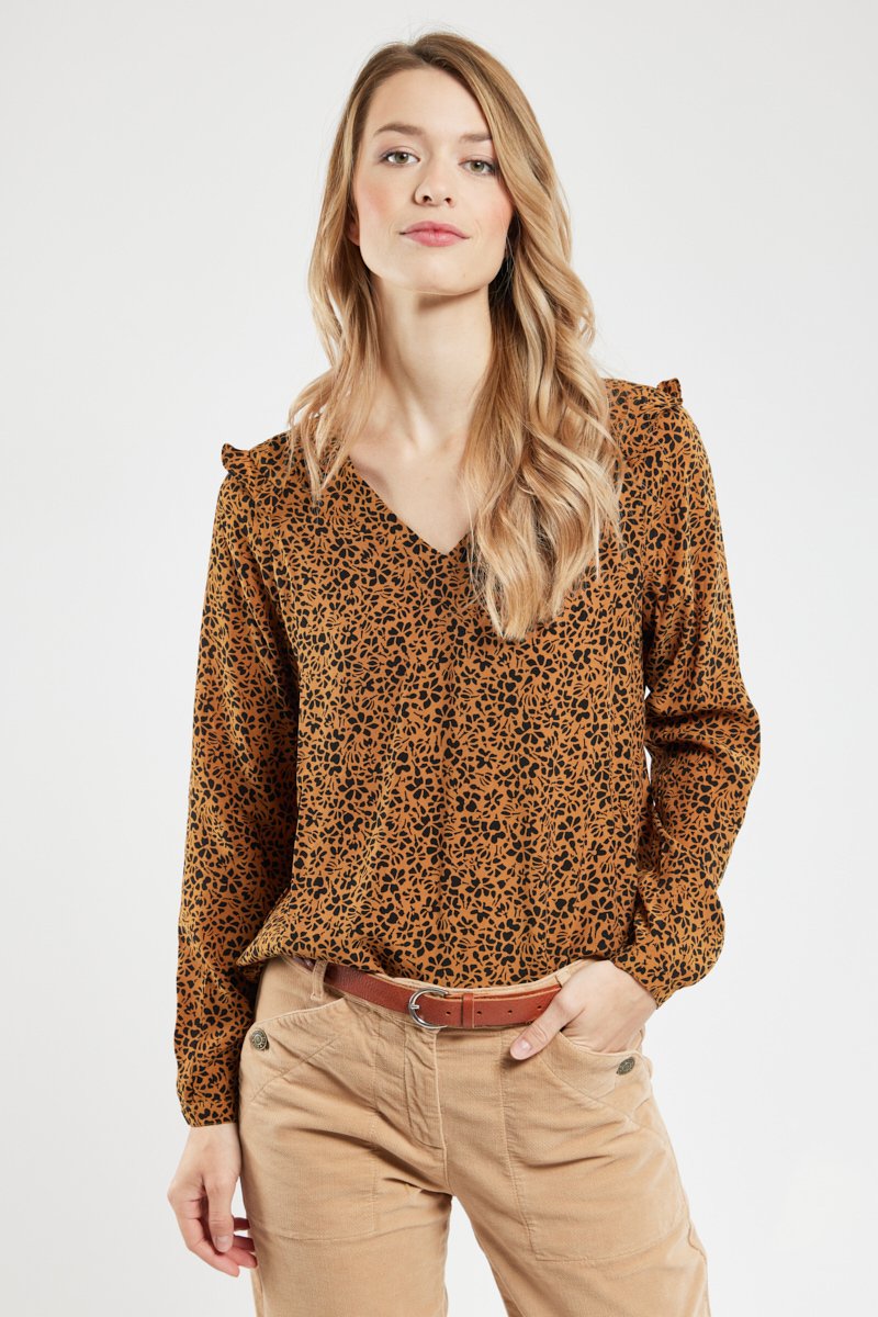 Blouse col V imprimée