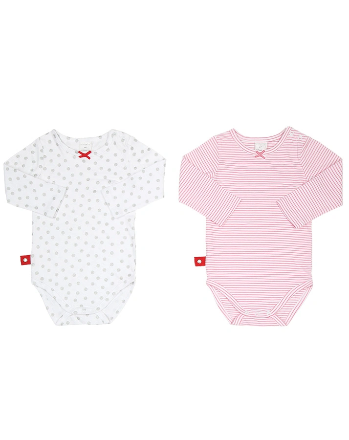 Langarm-Body PUNKTE UND STREIFEN 3er-Pack in rosa/blau