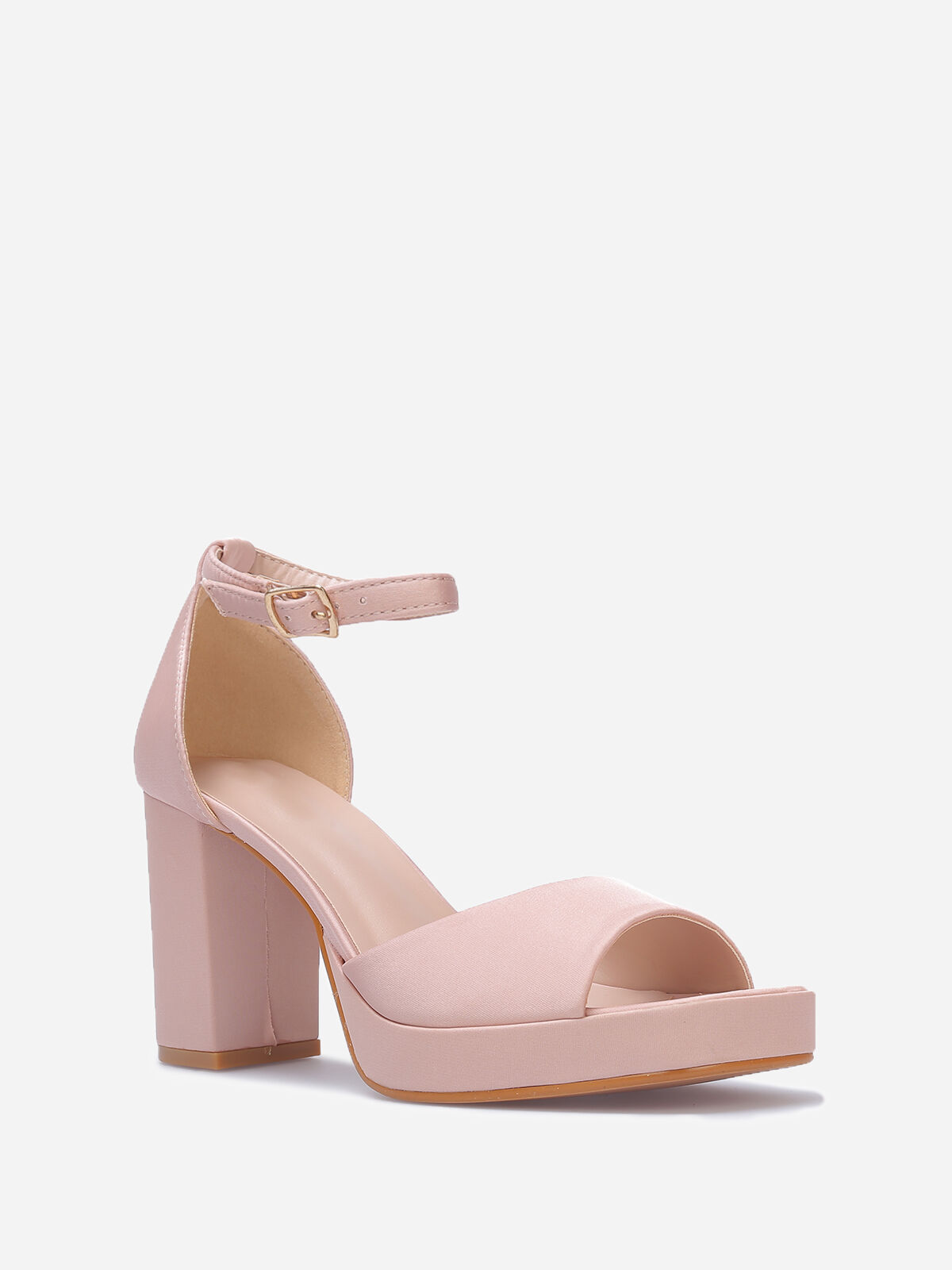 Sandales satinées à bout carré- Beige