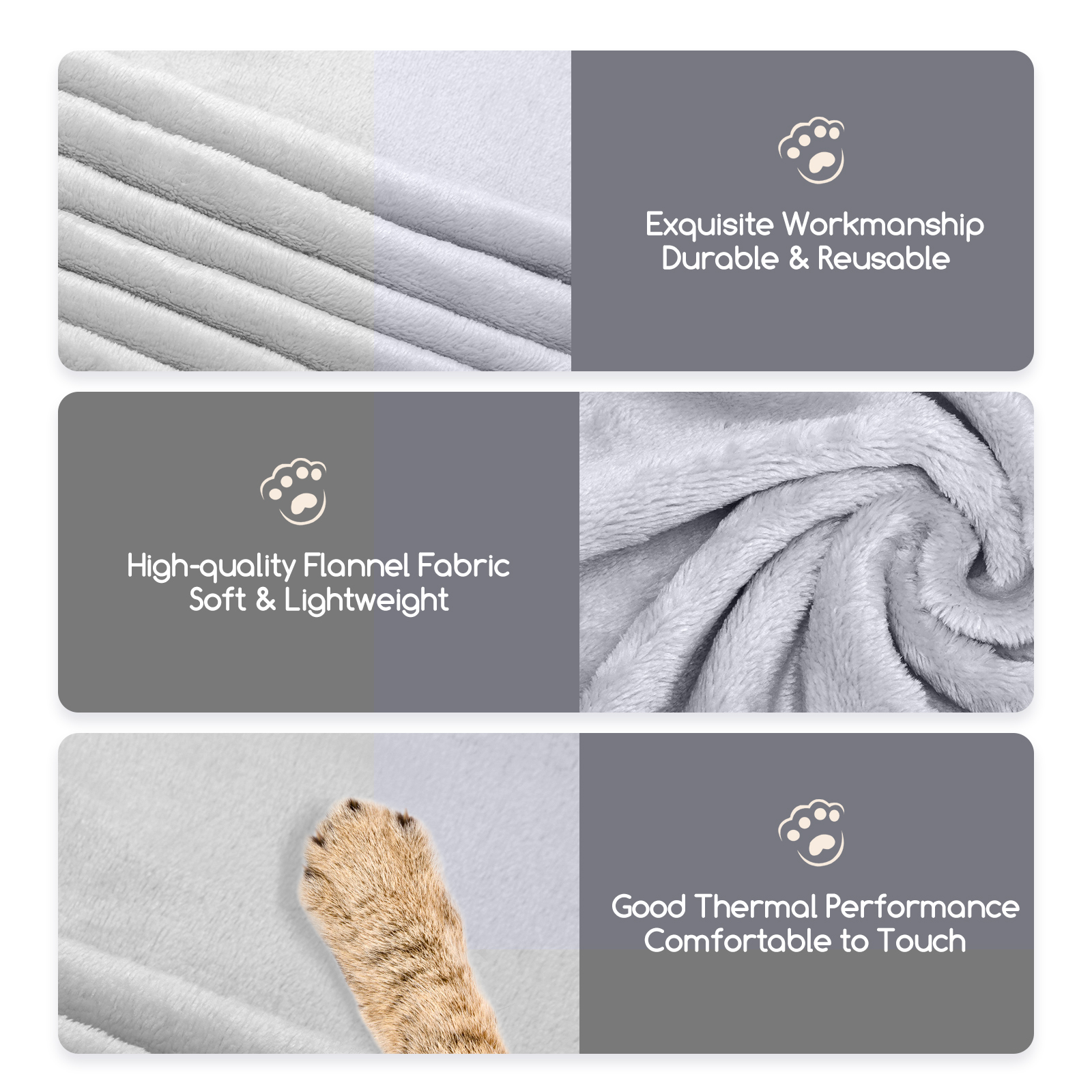 Manta de pelúcia macia Nobleza para cães, gatos e outros animais de estimação, lavável, cinza, 100*120cm