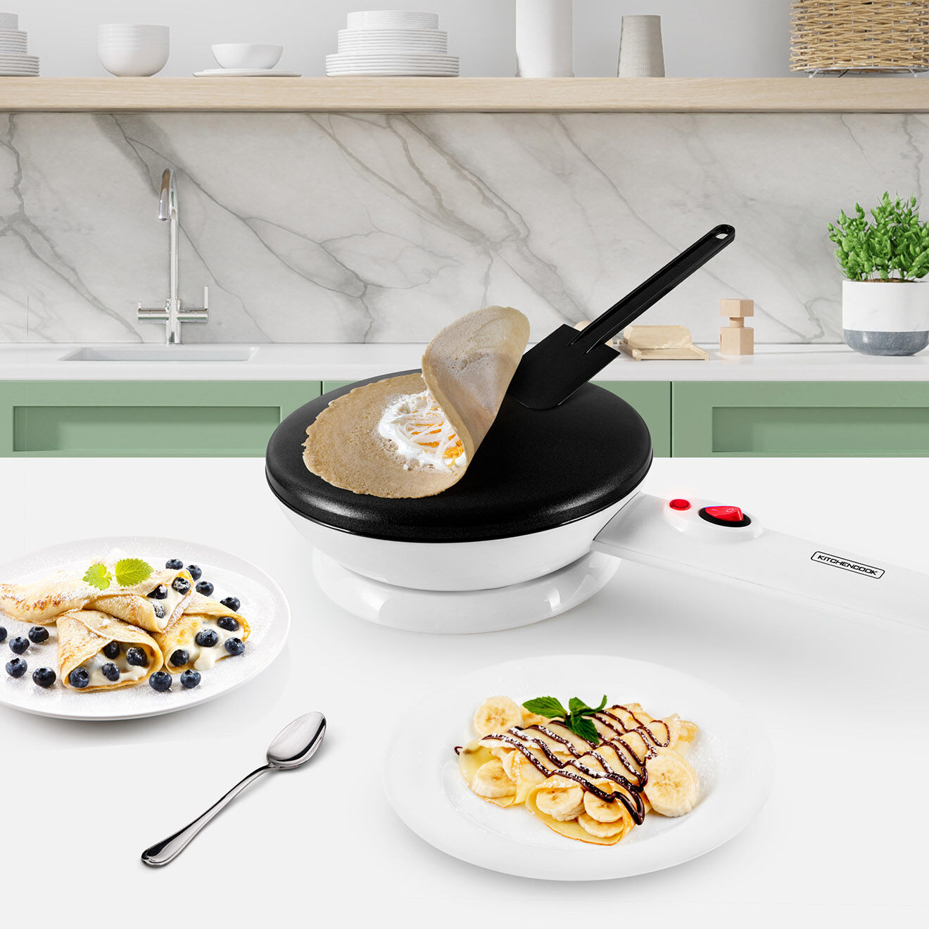 Kitchencook Crêpière électrique sans fil crepeasy  blanche