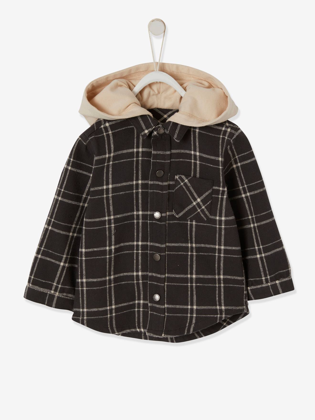 Camisa xadrez cinza-escura para bebê menino