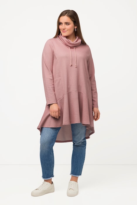 Longsweater, Fischgrat, Volantsaum, Stehkragen, Langarm