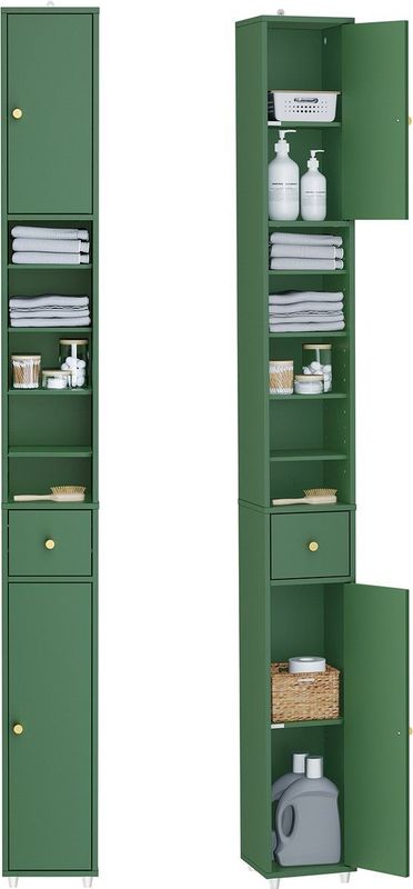 SoBuy - BZR34-II-SY - Kolomkast Badkamer - Donkergroen - Opbergkast met Verstelbare Planken en Lade - 20x180x20cm