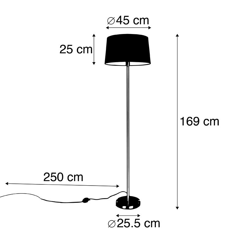 QAZQA - Moderne staande lamp, staal, zilver, mat nikkel met zwarte kap, 45 cm - Simplo, woonkamer, slaapkamer - textiel, langwerpig, rond - LED-compatibel, E27