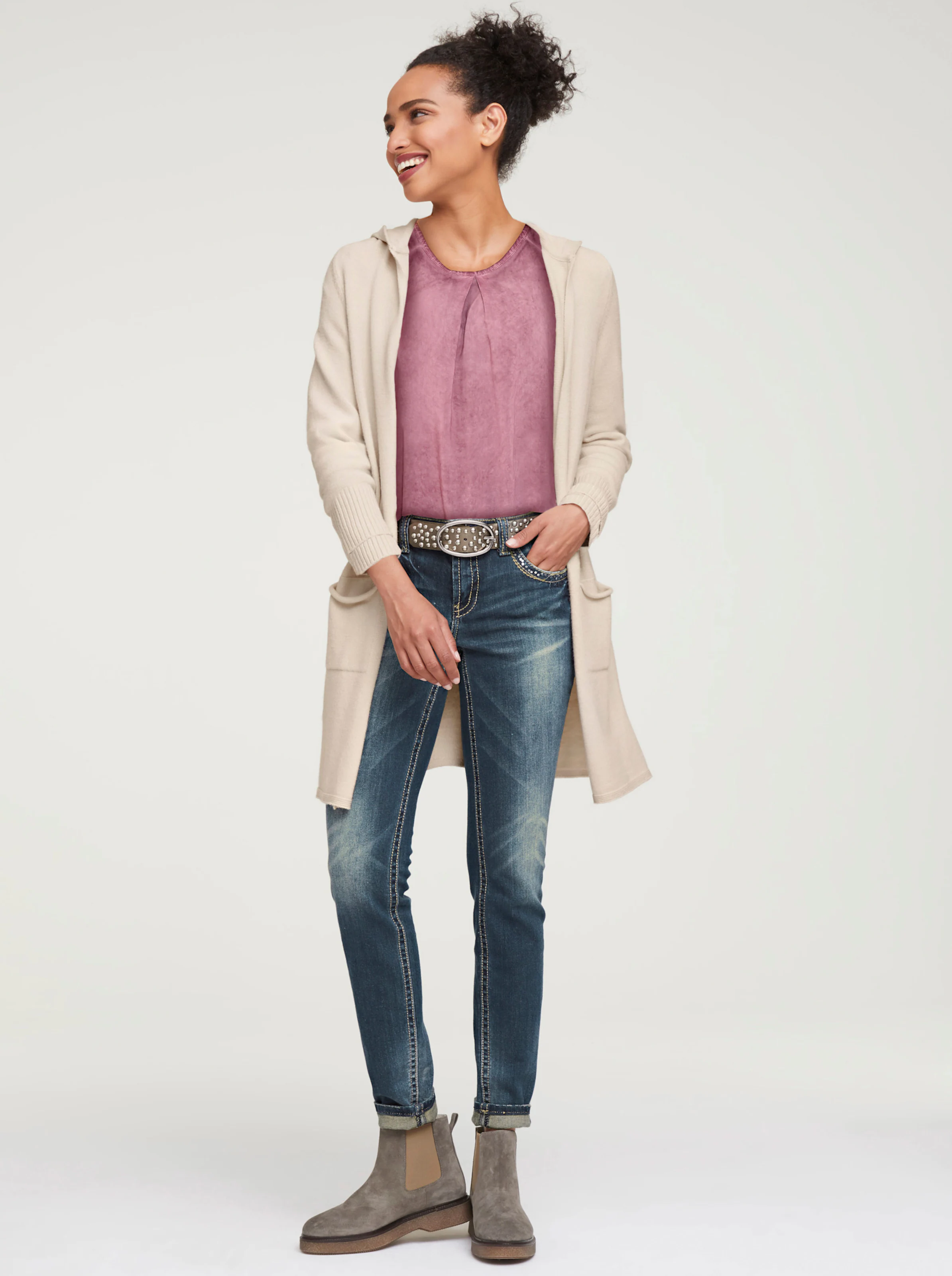 heine Long-Strickjacke in sand
