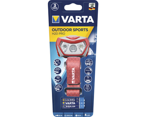 Varta Hoofdlamp Buitensport H2O 200 lm Bereik 50 m Brandduur 52 uur rood