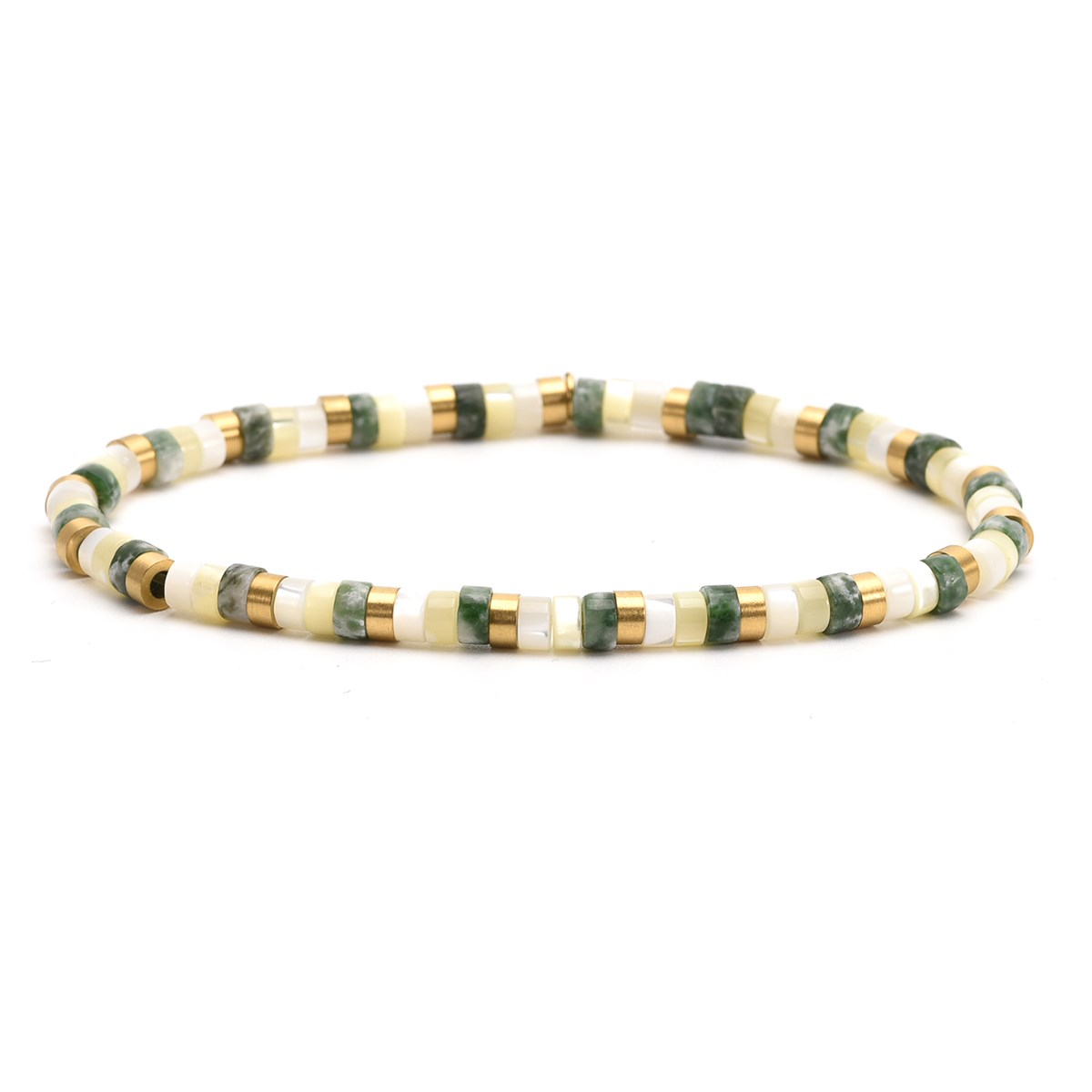 Bracelet Perles Heishi  Jaspe Vert Jaune Blanc 4mm-Small-16cm