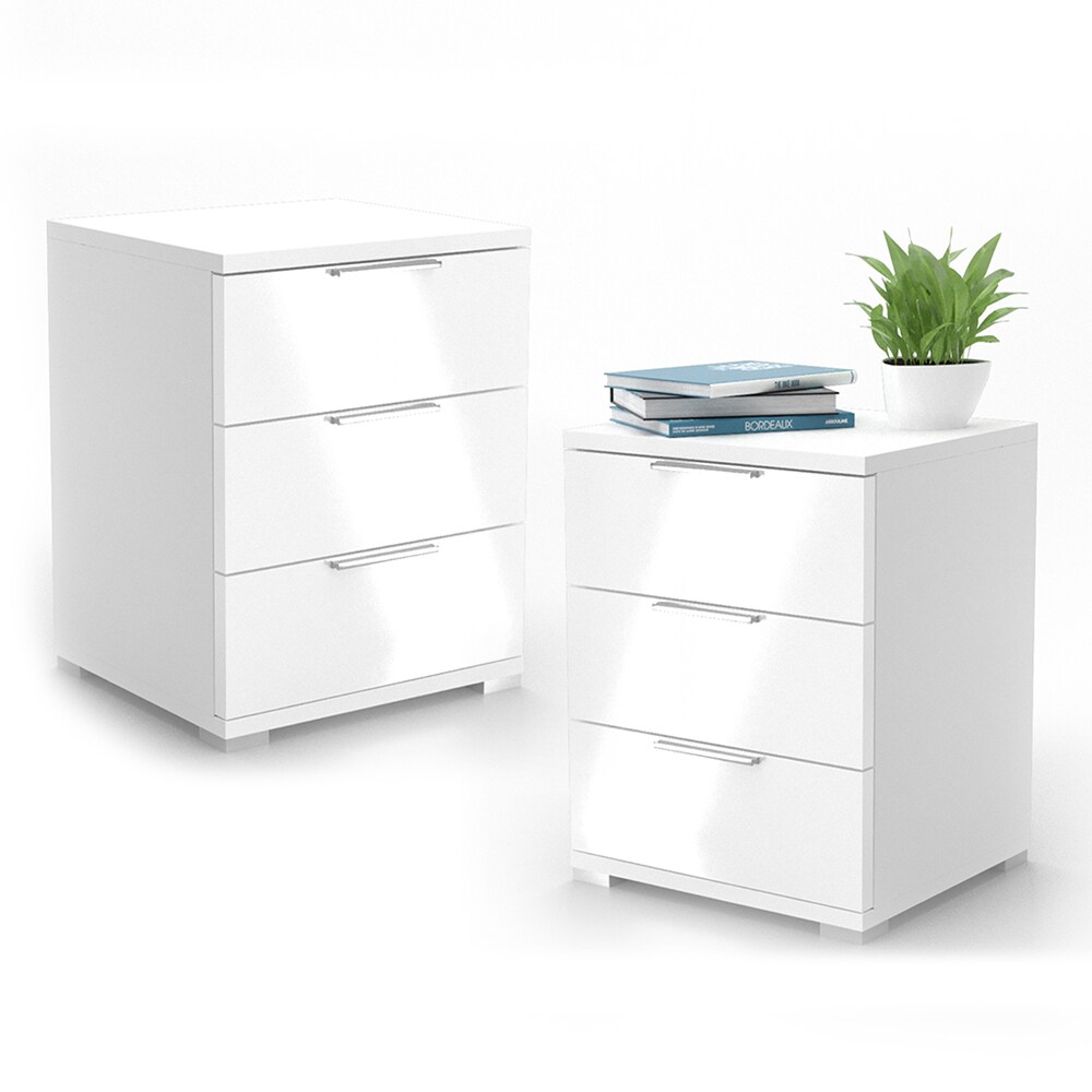 VICCO 2x Nachtschrank Kommode Nachttisch Schublade Schlafzimmer Weiß Hochglanz