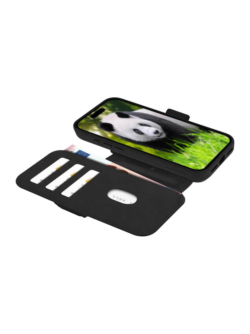 iPhone 17 Pro Max 2in1 MagSafe Wallet Case Echtleder Tasche mit RFID Schutz Lynge (LM69GTBL6627) - Schwarz