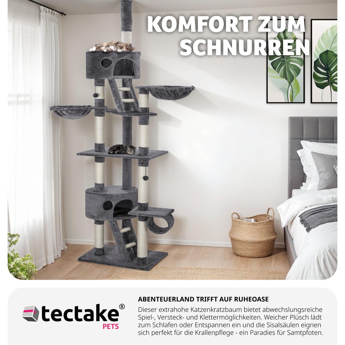 tectake Krabpaal Hansi, 243 tot 260 cm, inclusief 2 trappen, 2 speelballen, plafondspanner en kantelbeveiliging