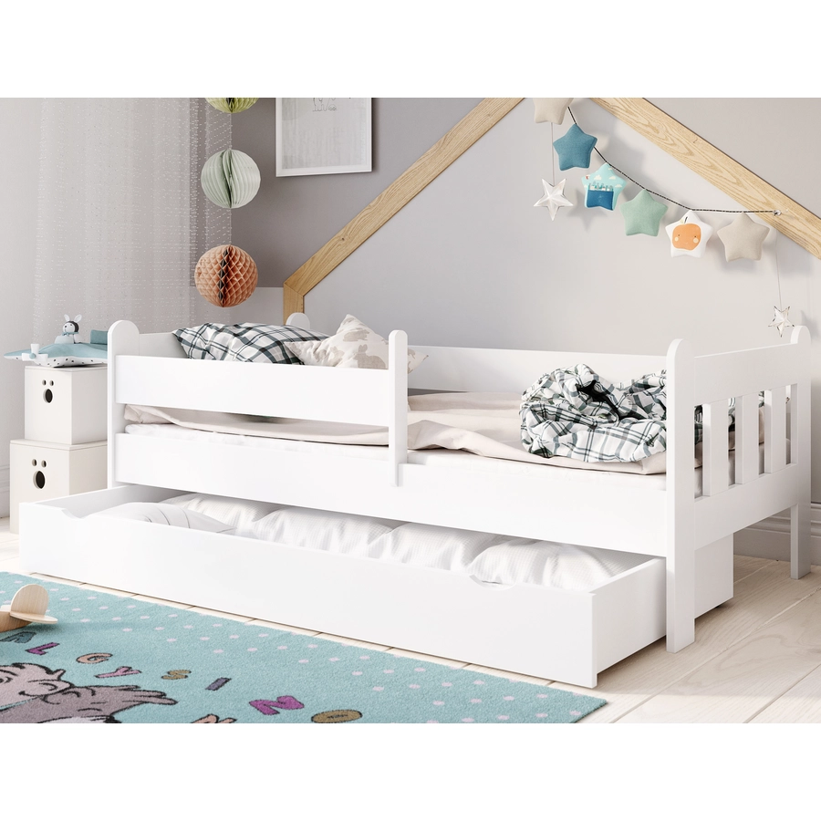 Kids Collective Kinderbett 80x160 | 80x180 | 90x200 cm mit Schublade, Rausfallschutz & Lattenrost weiß mit Schublade