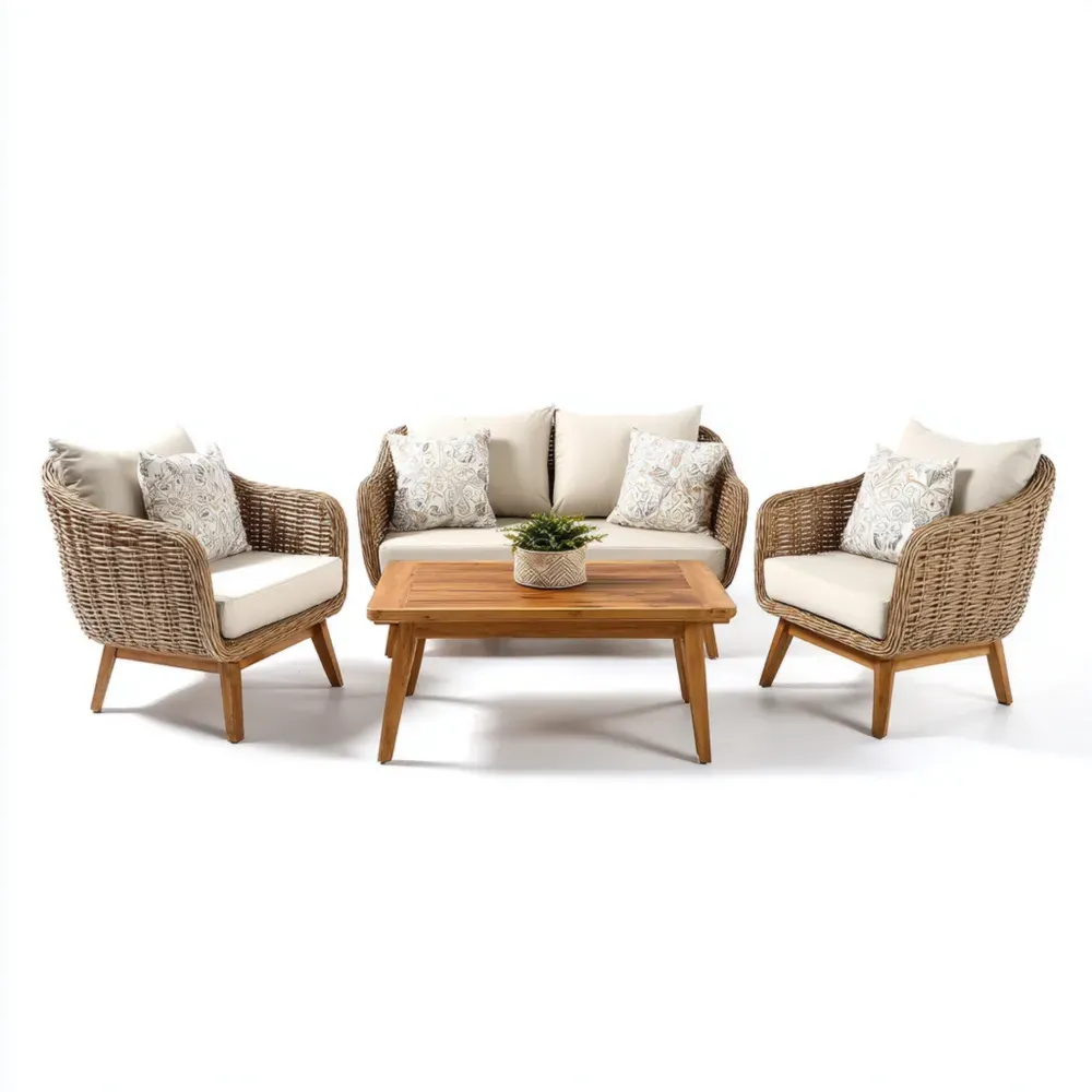 Gartenmöbelset Rattan Teak Beige