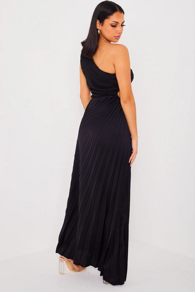 Robe plissé one shoulder noire