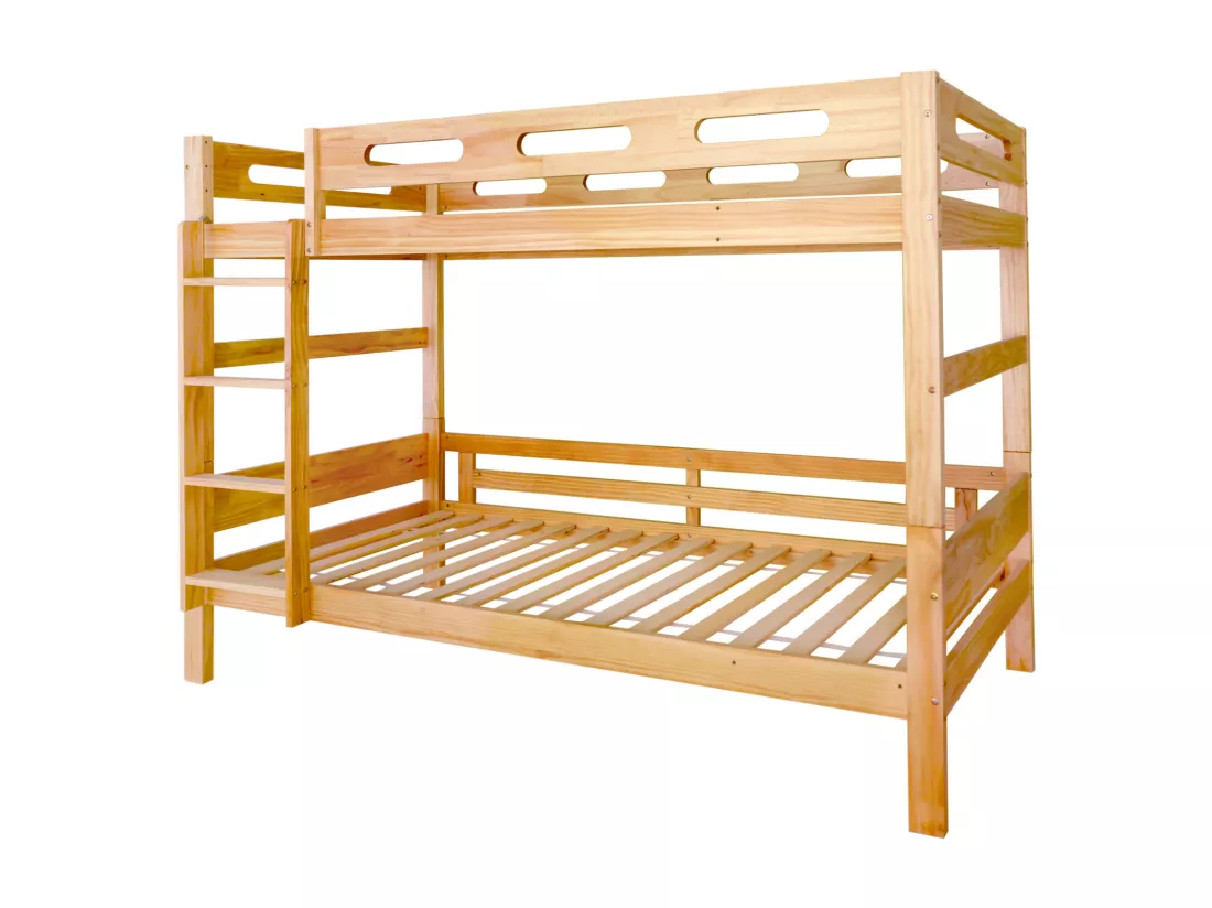 Lit superposé 90x200cm, 2 couchages, divisé en 2 lits simples, cadre stable en pin, sommier à lattes inclus, montage facile, naturel