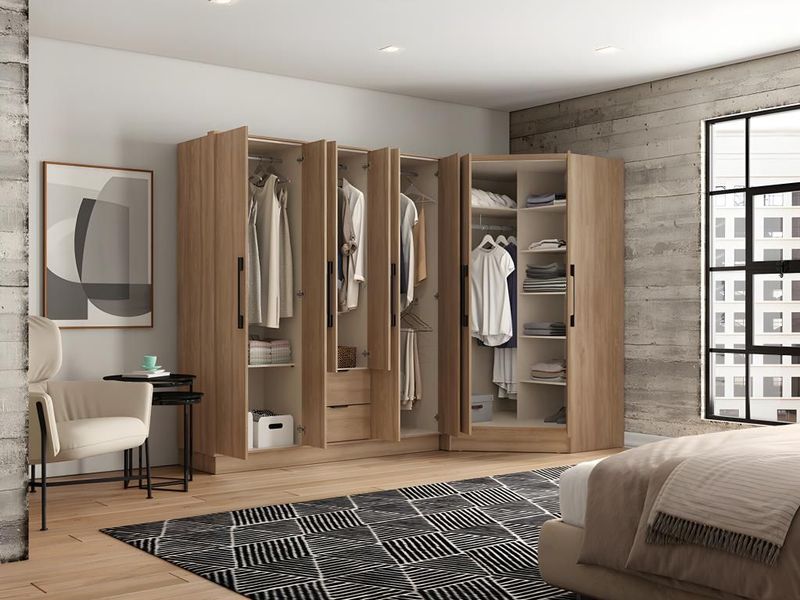 FEOVA - Hoekkast - Houtlook - 8 Deuren - 2 Lades - L263 cm