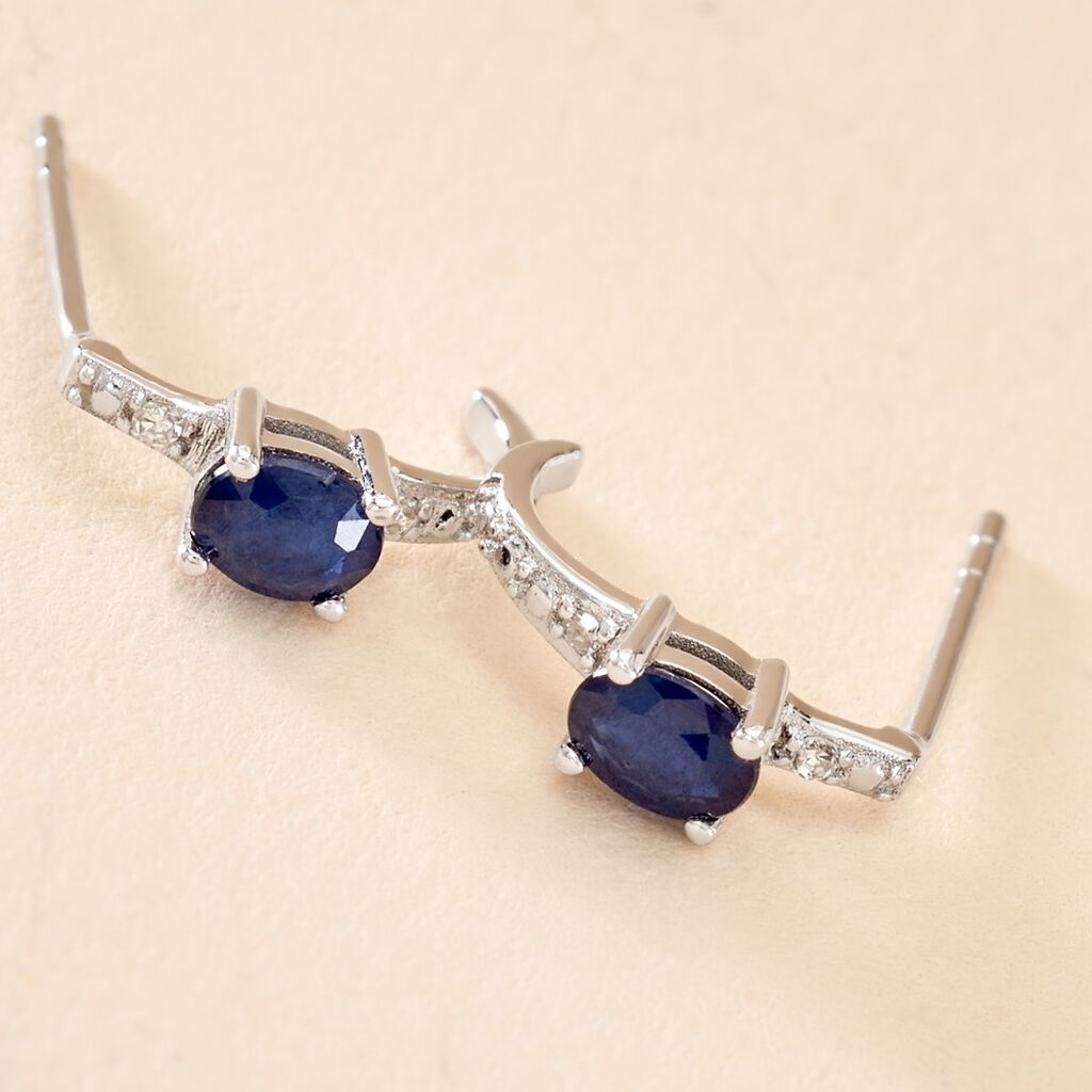 Boucles D'oreilles Puces Barrett Or Blanc Saphir Diamant