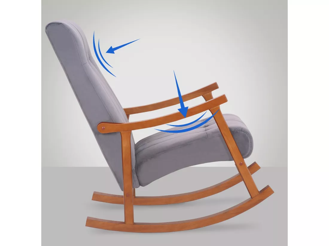 Fauteuil à bascule - Velours - Noyer / Gris - Saltillo