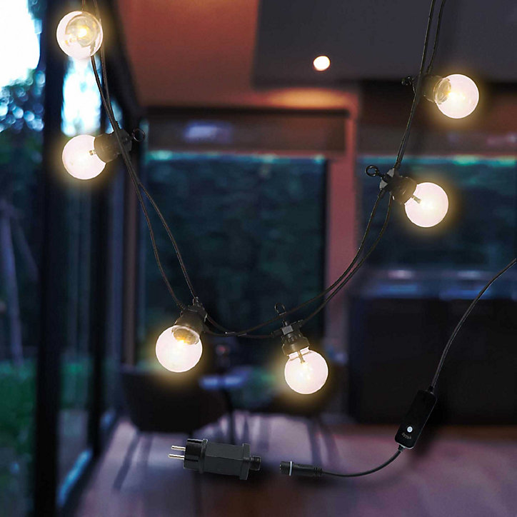 Guirlande lumineuse LED Party Clear 20 Lumisky 50 lm 1W IP44 blanc chaud L.8,7m guinguette noir brillant