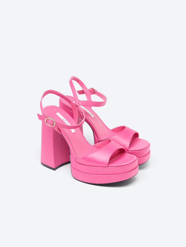 Sandália de plataforma com salto - Rosa