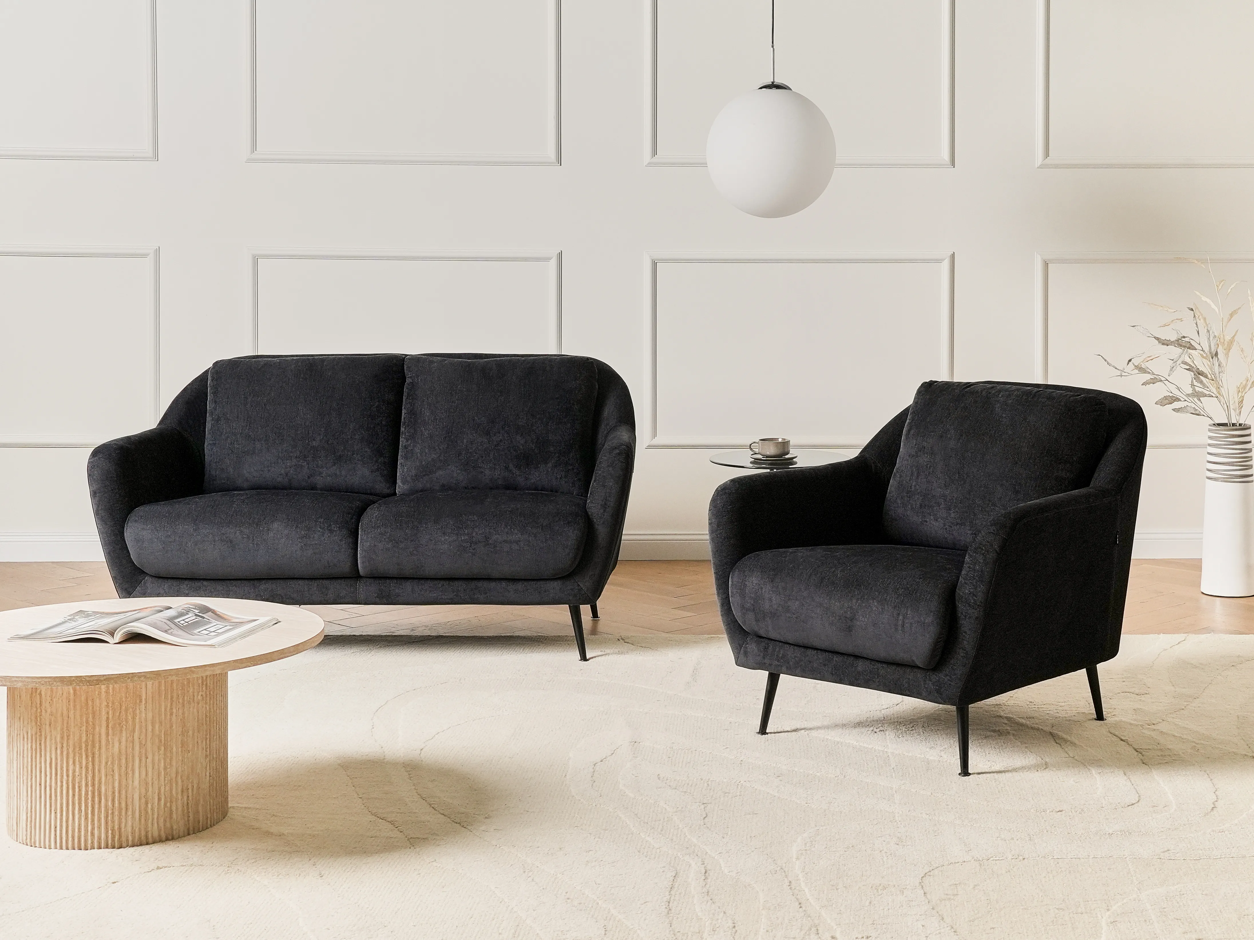 Bankenset 3-zits EIBY Chenille Zwart