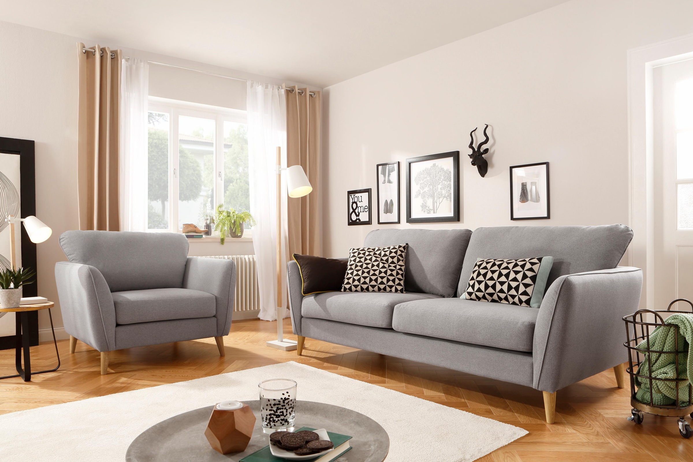 Home affaire Sessel »MARSEILLE« Massivholzbeine Eiche, Landhausstil, Wellenunterfederung
