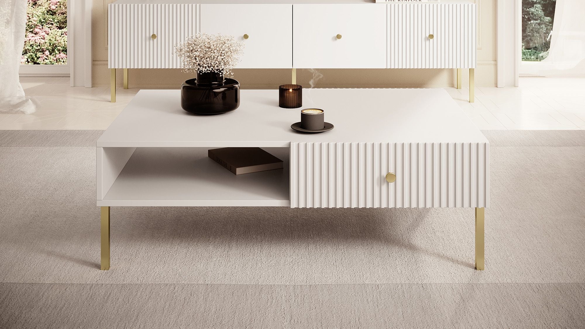 Vermont - Salontafel met 2 lades - Wit - 102x67x35cm
