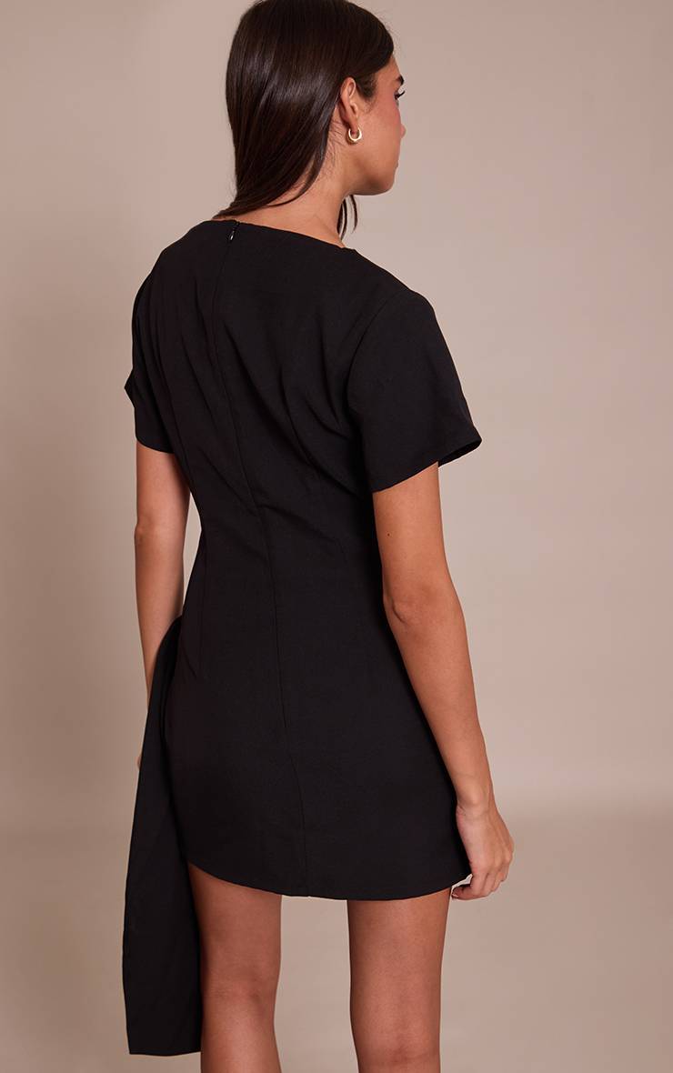 Noir Robe T-shirt Ajustée En Tissu Tissé Avec Détail Cache-cœur