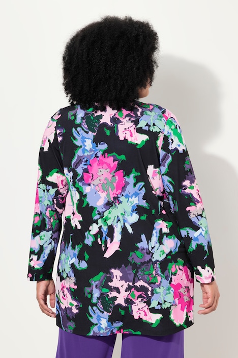 Jerseyjacke, bedruckt, offene Form, Schalkragen