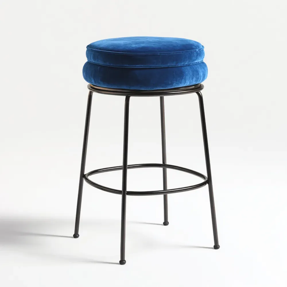 Barhocker 35x35x75 cm Samtpolster Metallgestell Blau – Modernes Design