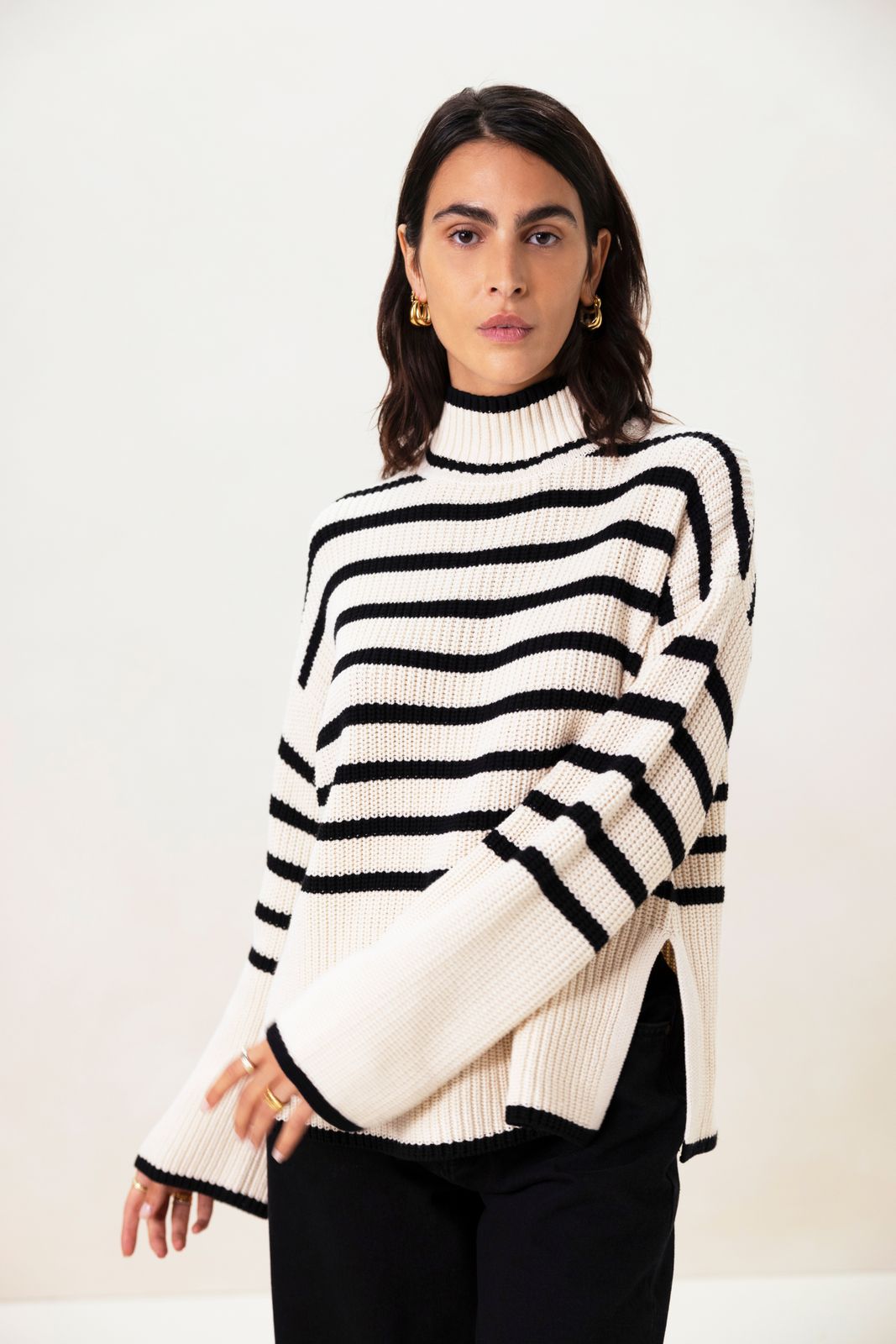 Beige oversized trui met strepen
