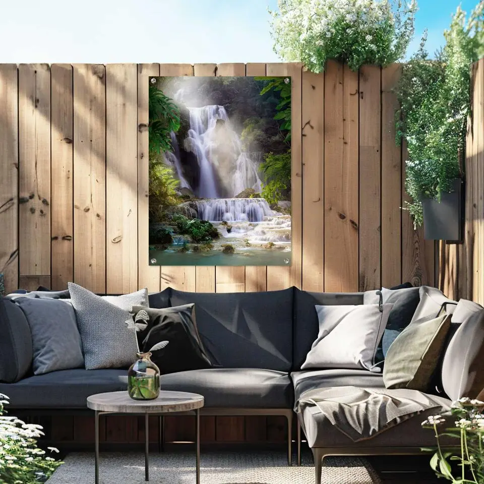 Tuinposter Waterval - 80x60cm - Groen