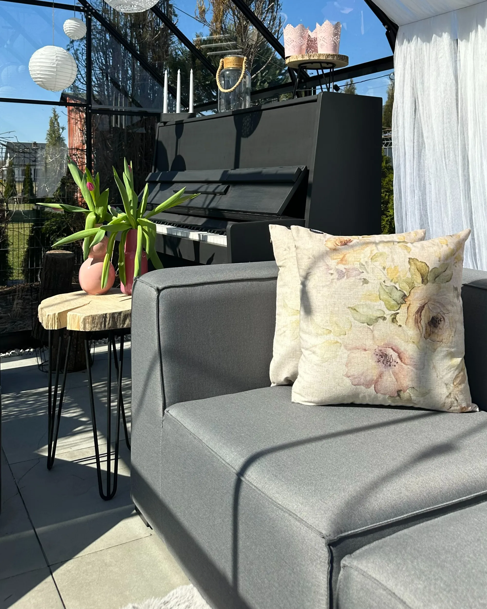 Tuin loungebank met ottomaan 4-zits AREZZO modulair Grijs
