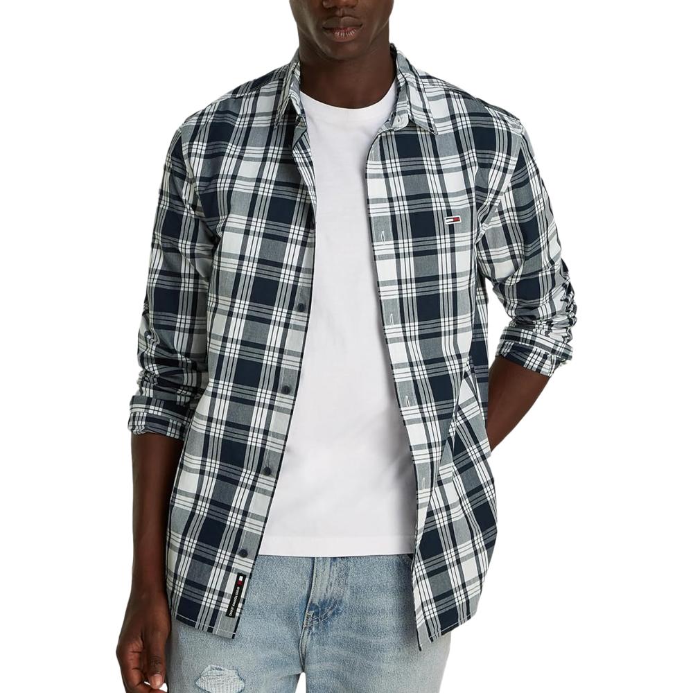 Tommy Hilfiger Chemise à Carreaux Blanc/Gris/Marine Homme Tommy Hilfiger Poplin