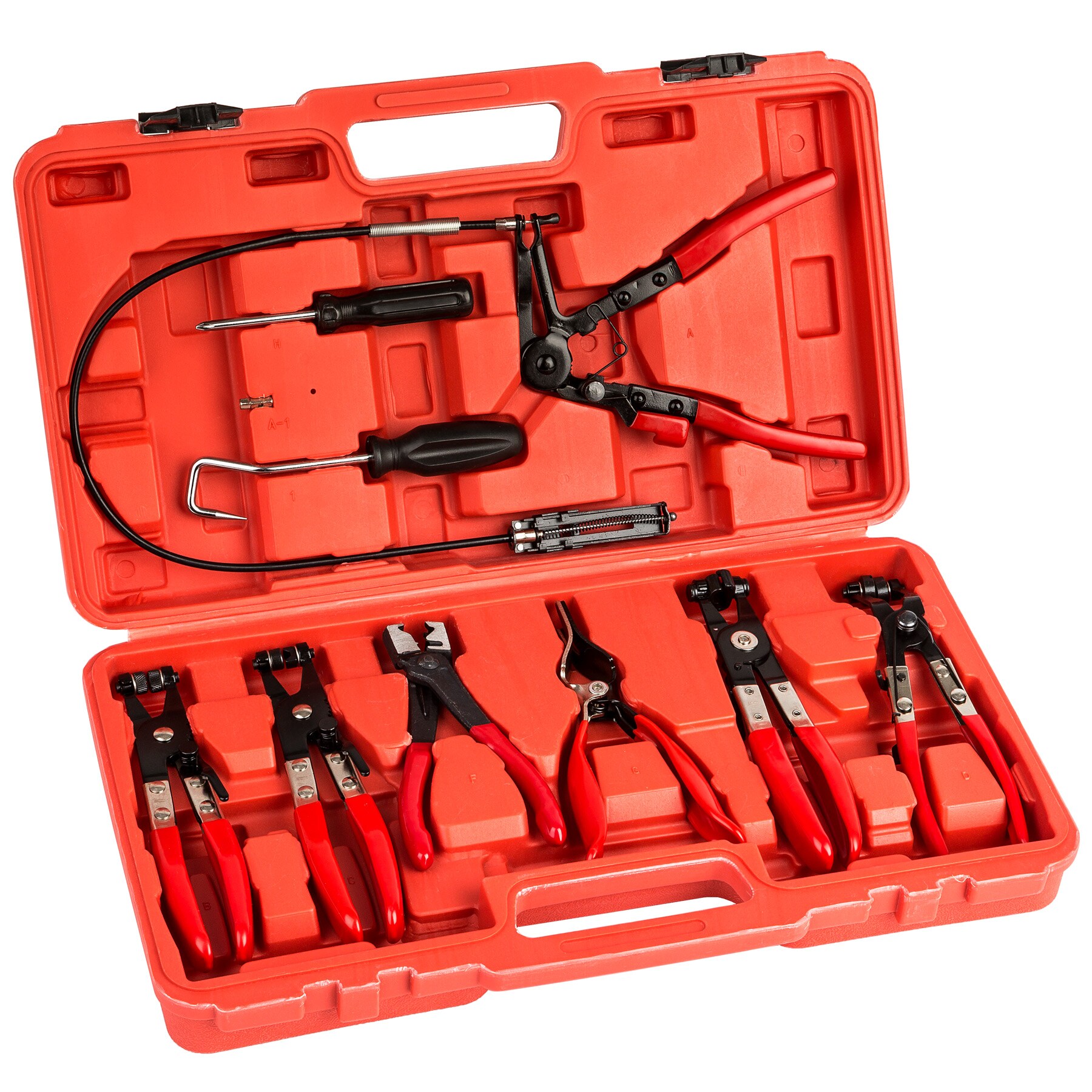 tectake® Schlauchklemmenzangen- und Schlauchschellenzangen-Werkzeugset, 9-teilig, rutschfeste Kunststoffgriffe, inklusive Kunststoffkoffer