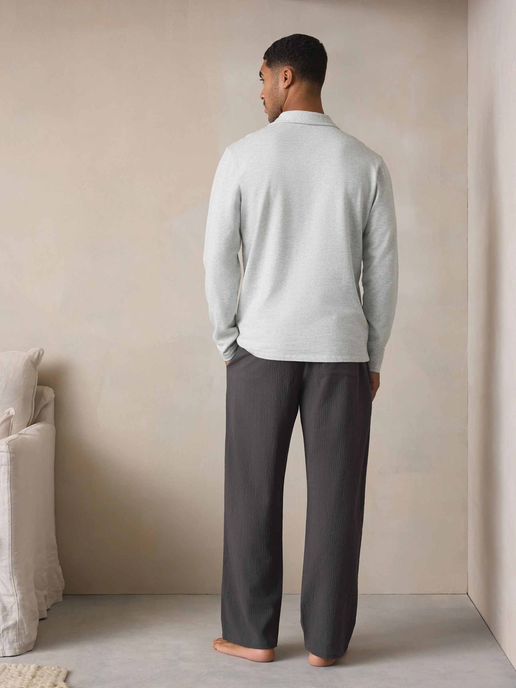 Leisteen grijs - Stripe Trophy Neck Sweatshirt Pyjamas Set